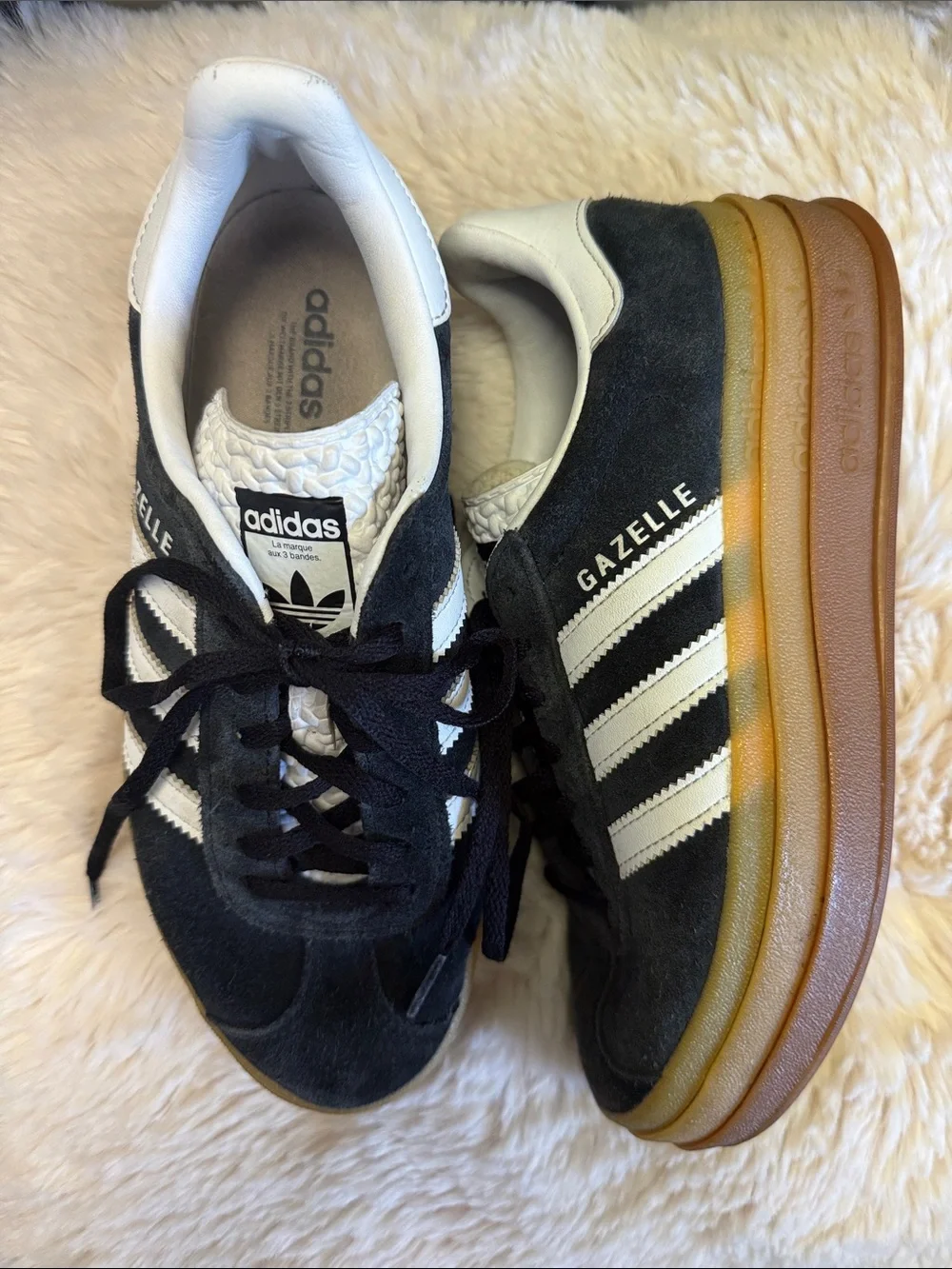 adidas Gazelle Black White Gradient Gum Platform Sneaker